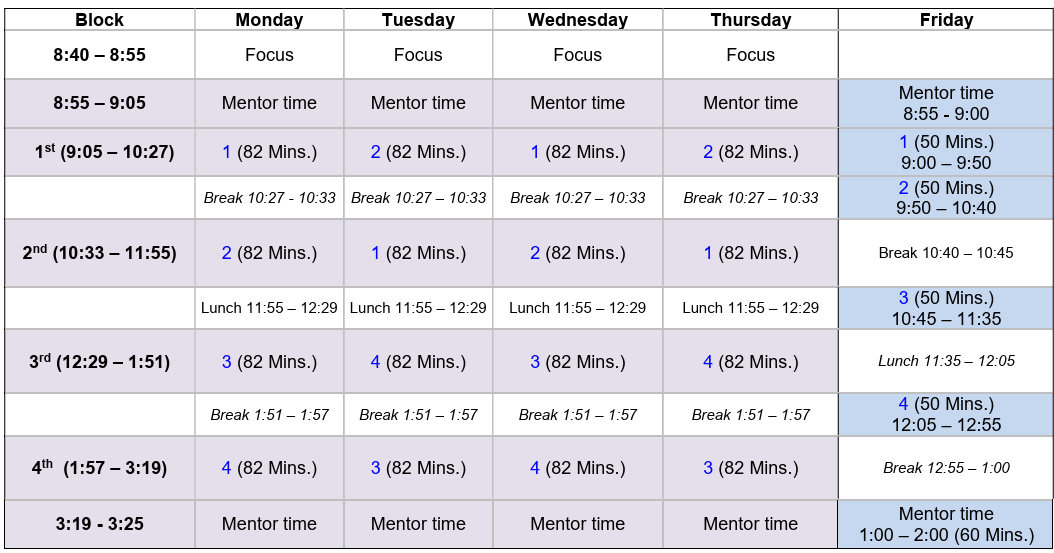 Bell Schedule 2025 26